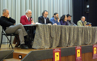 da sn: C. Martinelli (pres. giuria), N. Acierno (pres. La Bottega dell'Arte), M. Longo (bibliotecario), P.Oberdorfer, L. Ginzburg, J. Zoderer e P. De Marchi